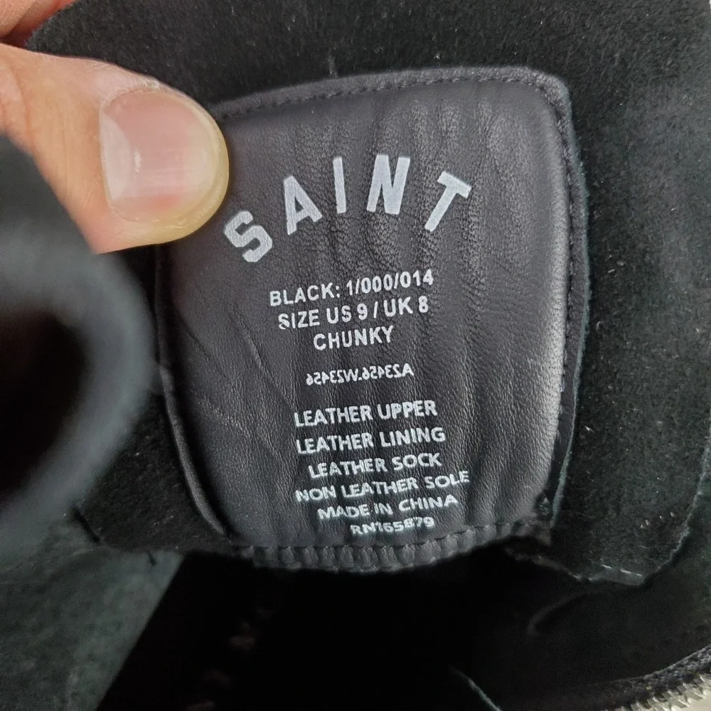 Saint Morta Chunky Mens Ankle Boots Sz 9 Black Leather Lace-Up Side Zipper